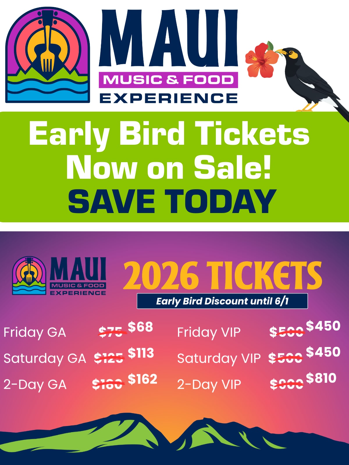 Discount Early Bird Tickets On Sale Now!